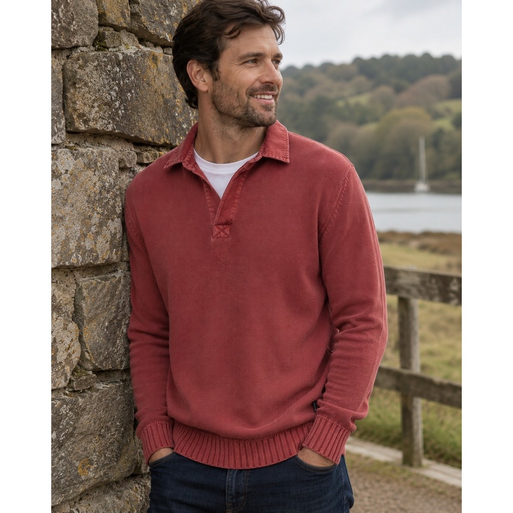 Barbour Laundryman Mens Red Cotton Polo Sweater MKN0832RE51 Portugal Large